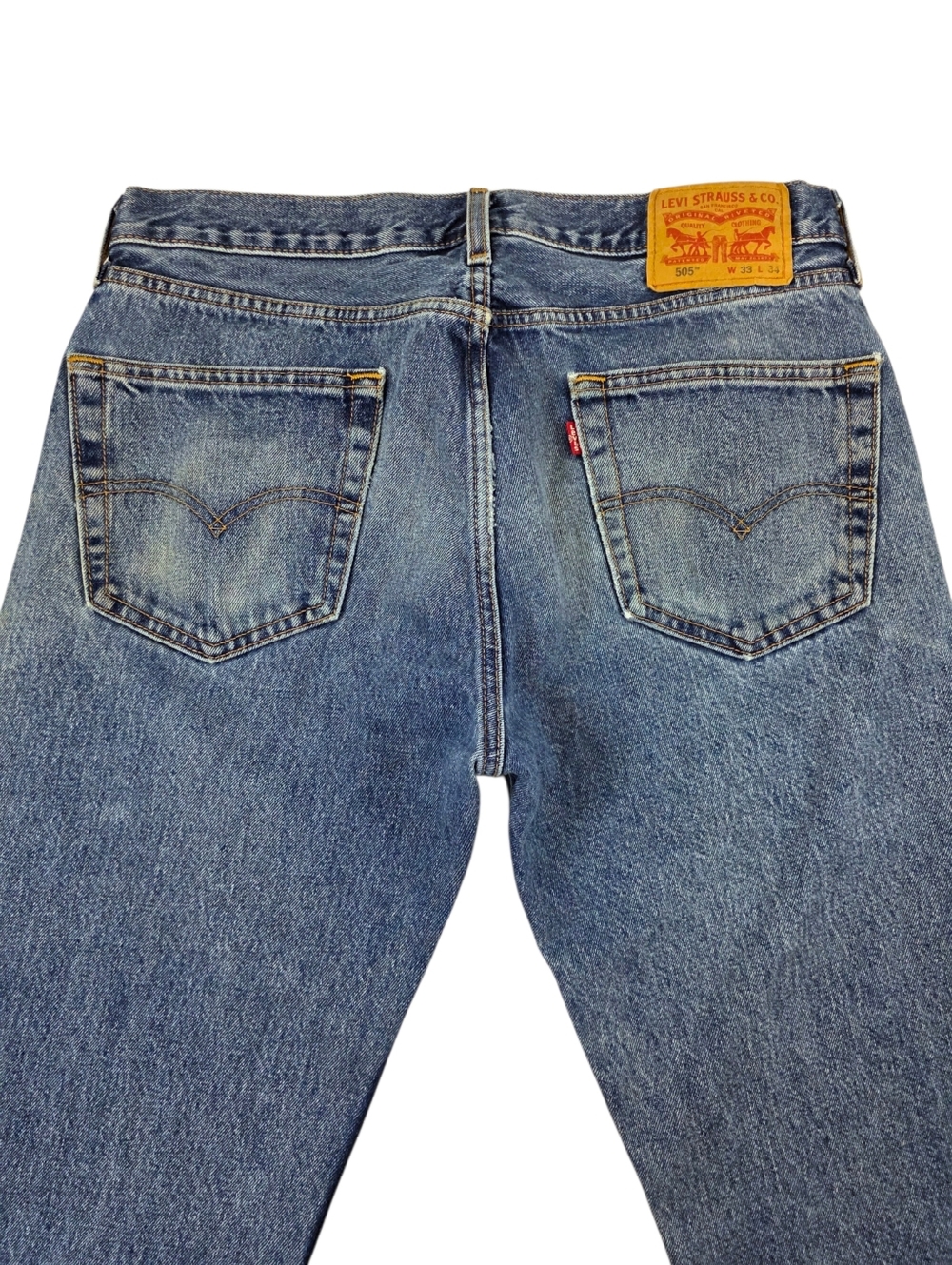 Levi’s 505 Straight Leg Jeans Men’s 33x34 Medium Wash Distressed Faded Worn In - Picture 6 of 11